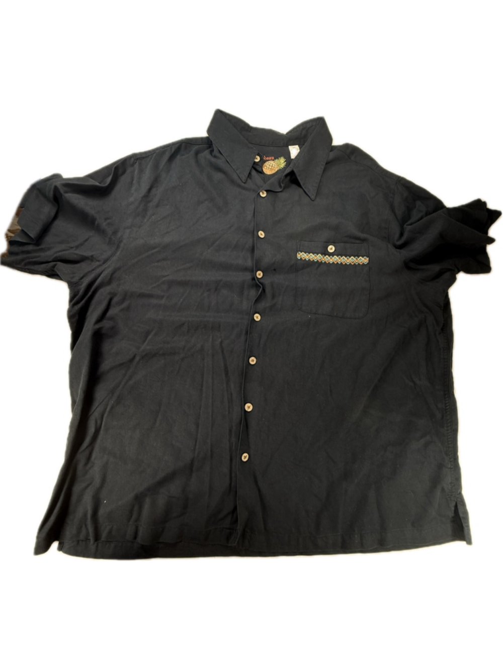 Caribbean Joe Men’s 3X Black Hawaiian Shirt Embroidered Tropical Silk Blend